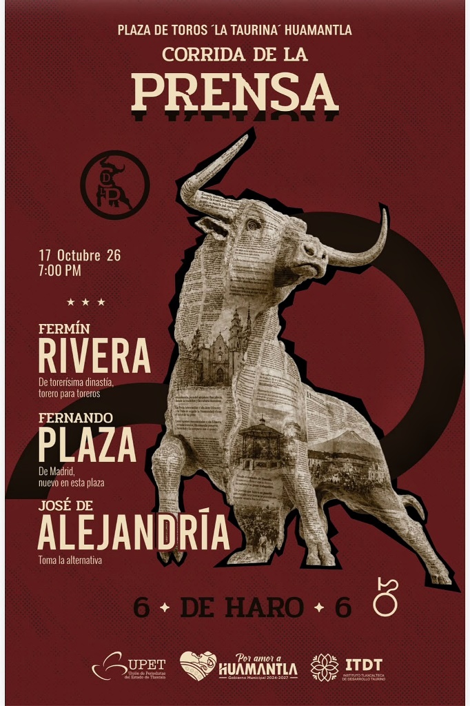 Cartel de la Corrida de la Prensa 2026 en la Plaza de Toros La Taurina de Huamantla